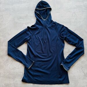 Ibex 100% Merino Wool Lightweight 1/4 Zip Hoodie, Navy Women’s Small